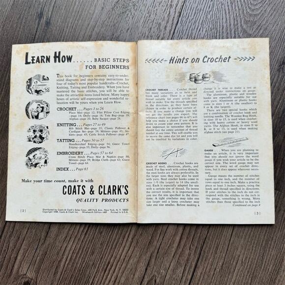 Vintage 60s Learn How Coats & Clarks Book Crochet Knitting Embroidery Guide - Picture 2 of 12